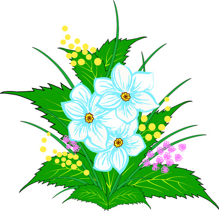 the drawn decorative bouquet from a flower and leavesのイラスト素材