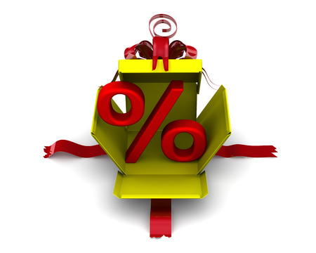 Red percent sign breaks gift boxの写真素材