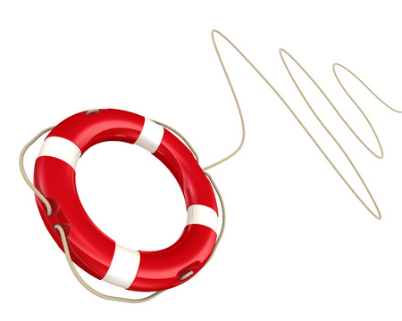Lifebuoy with rope isolated on white background