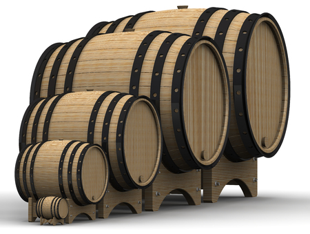 Wooden barrels of different sizes