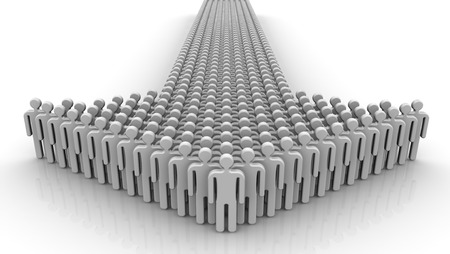 Symbols of people lined up in an arrow shapeの写真素材