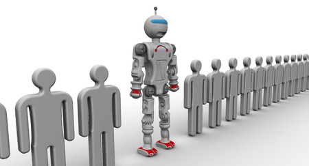 Humanoid robot among a large number of symbolic peopleの写真素材