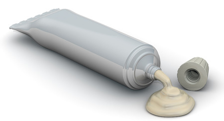 Open tube with cream on white surface. Isolated. 3D Illustrationの写真素材