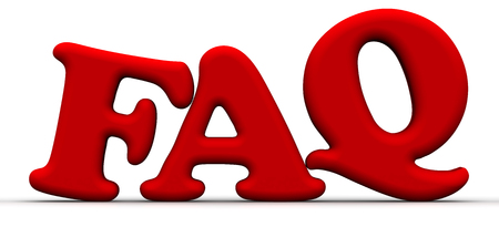 Red text FAQ (Frequently Asked Questions) on a white surface. 3D Illustrationの写真素材