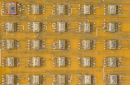 Old soviet electronic components (chips) on electronic boardの写真素材