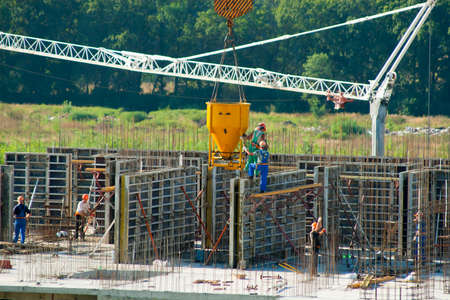 Construction of a multi-storey building. High-rise apartment buildings under construction. The...