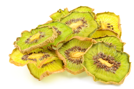composition of dried slices of kiwi fruits isolated on a white backgroundの写真素材