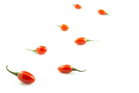 fresh goji berries isolated on white copy space closeup selective focusの写真素材