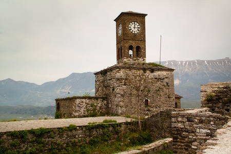Clock tower in the castle of Gjirokasterの写真素材