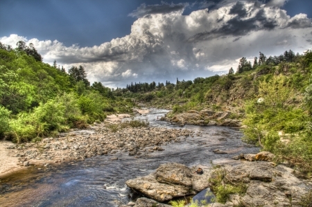 View over the river in Cuesta Blanca, Cordoba, Argentinaの写真素材