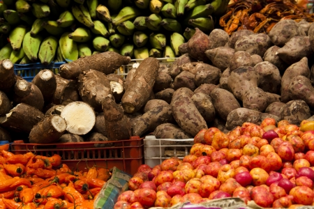 Vegetable stall on a market in Santiago, Chileの写真素材