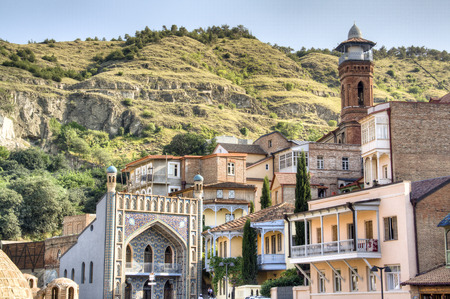 Facades of the neighborhood around the baths in Tbilisi, Georgia
