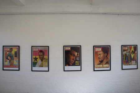 Historic covers of Drum magazine in an art gallery in Arts on Main, Maboneng, Johannesburg, South...