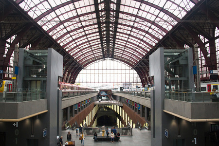 Inside of the magnificent central train station in the city of Antwerp, Belgiumのeditorial素材