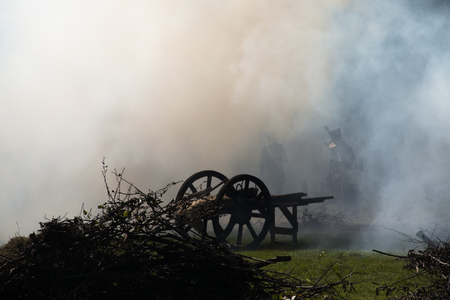 ANTWERP, BELGIUM  CIRCA SEPTEMBER 2015: Reconstruction of the battle of Berchem during the war for independence between Belgium and the Netherlands in 1830. During this battle the earl De Merode got hurt and died soon after.のeditorial素材