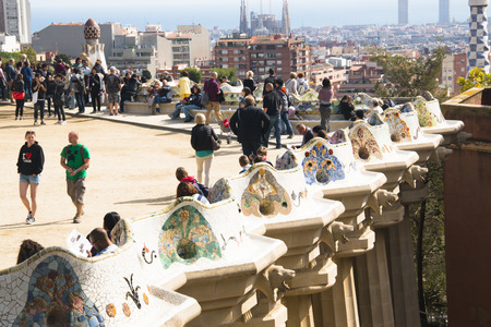 BARCELONA, SPAIN  CIRCA OCTOBER 2015: View over the famous Parque Guell, designed by Gaudi in Barcelona, Spainのeditorial素材