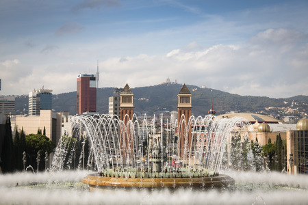 View over Placa de Espana from the Montjuic mountain in Barcelona in Spainの写真素材