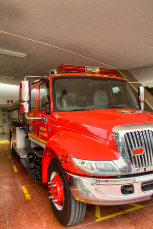 The front of a fire truck at the fire department of Cali in Colombia