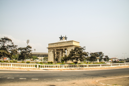 The Independence Arch of Independence Square of Accra in Ghana. Inscribed with the words "Freedom and Justice, AD 1957"のeditorial素材