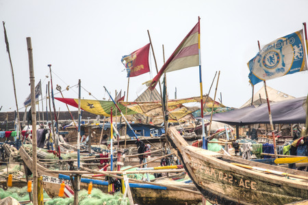 Fishing boats on the shore of Jamestown, Accra, Ghanaのeditorial素材
