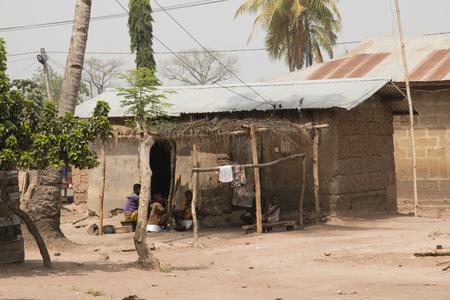 TAFI ATOME, GHANA - JANUARY 2016: Village with banana or plantain plants in Tafi Atome in the Volta Region in Ghanaのeditorial素材