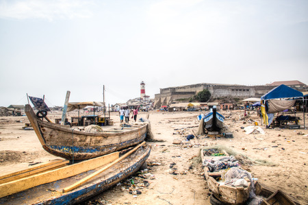 Fishing boats on the shore of Jamestown, Accra, Ghanaのeditorial素材