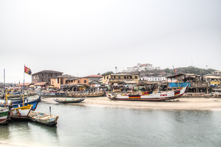 Boats in the port of Elmina near the castle at the coast of Ghana