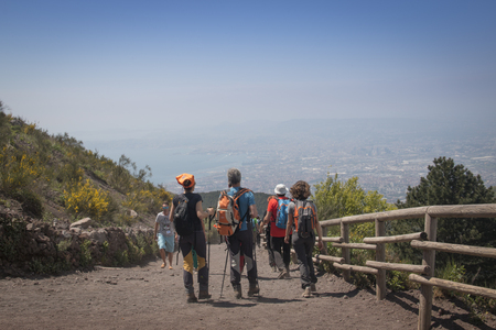 NAPLES, ITALY - MAY 2016: People on the walking path to the top of the Vesuvius volcano in Ercolano near Naples in Italyのeditorial素材