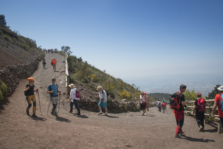 NAPLES, ITALY - MAY 2016: People on the walking path to the top of the Vesuvius volcano in Ercolano near Naples in Italyのeditorial素材