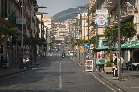 ERCOLANO, ITALY - MAY 2016: Typical street in the center of Ercolano on the foot of the Vesuvius near Naples in Italyのeditorial素材