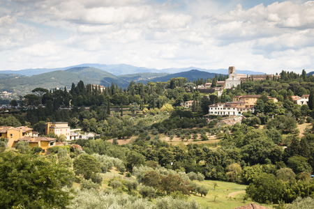 Tuscany landscape with some houses seen from piazzale Michelangelo in Florence, Italyの写真素材