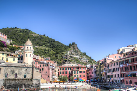 Historic houses in the coastal town Vernazza in Cinque Terre, Italyのeditorial素材