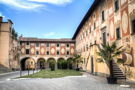 Facades of historical buildings in the center of San Miniato near Florence in Italyのeditorial素材