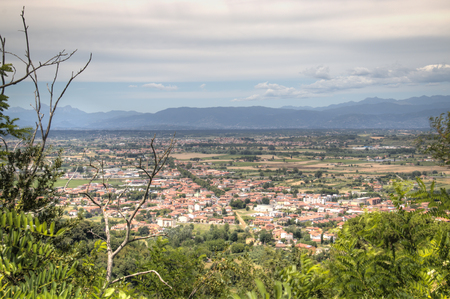 View over the impressive landscape in Tuscany near San Miniato in Italyの写真素材