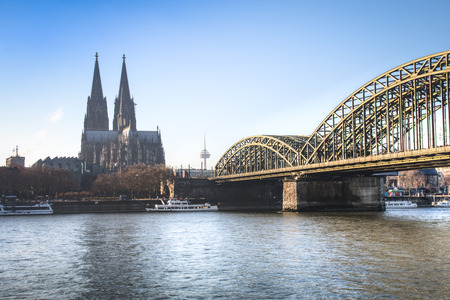 View over Cologne in Germany with the famous bridge over the Rhine riverのeditorial素材