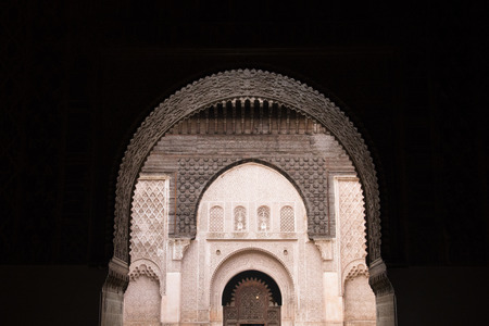 Inside the five century old school or medersa of Ben Youssef in the center of Marrakesh, Moroccoのeditorial素材