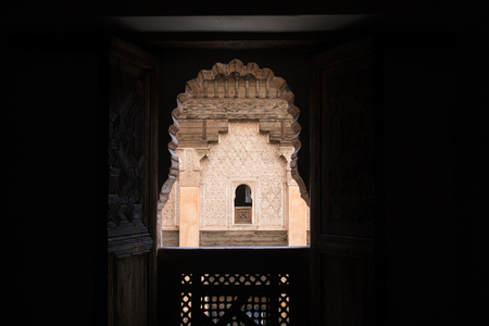 Inside the five century old school or medersa of Ben Youssef in the center of Marrakesh, Morocco