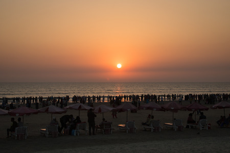 Sunset at the longest beach in the world in Cox's Bazar in Bangladeshの写真素材