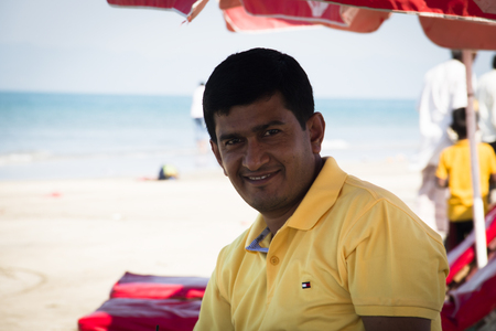SAINT MARTIN'S ISLAND, BANGLADESH - FEBRUARY 2017: Man on the beach in Saint Martin's island in Bangladeshのeditorial素材