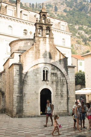 KOTOR, MONTENEGRO - JULY 2017: The historic cathedral in the old town center of Kotor in Montenegroのeditorial素材