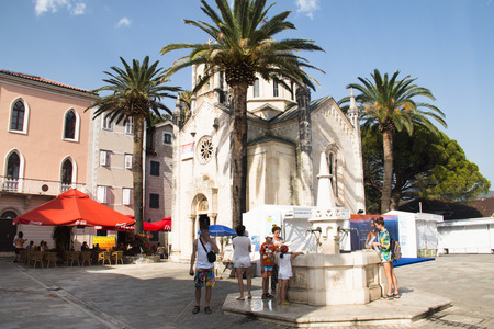 HERCEG NOVI, MONTENEGRO - JULY 2017: The cosy old town center in Herceg Novi in Montenegro with lot's of bars and restaurantsのeditorial素材