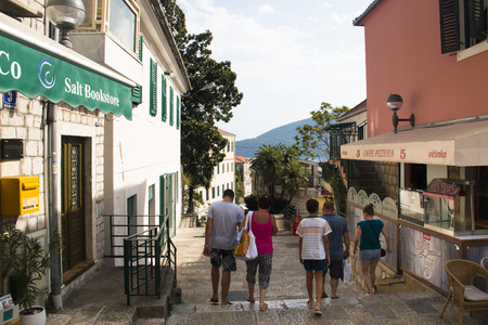 HERCEG NOVI, MONTENEGRO - JULY 2017: The cosy old town center in Herceg Novi in Montenegro with lot's of bars and restaurantsのeditorial素材