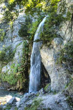 Waterfall in the mountains in Theth in the Albanian alpsの写真素材