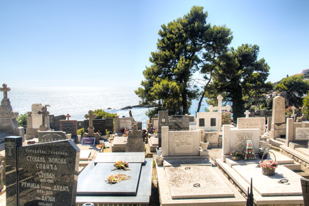 ULCINJ, MONTENEGRO - JULY 2017: The cemetery on the hill next to the old center of Ulcinj in...