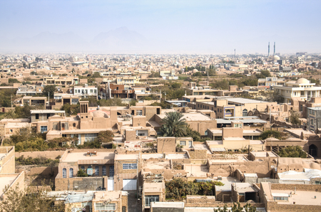View over the ancient city of Meybod in Iran from the Narin Qalâeh (Qaleh) clay castleの写真素材