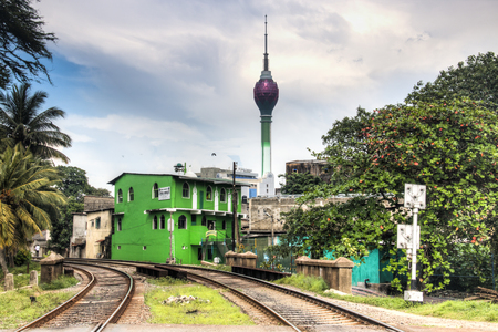 COLOMBO, SRI LANKA - DECEMBER 2017: Railway tracks in the center of Colombo, the capital of Sri Lankaのeditorial素材