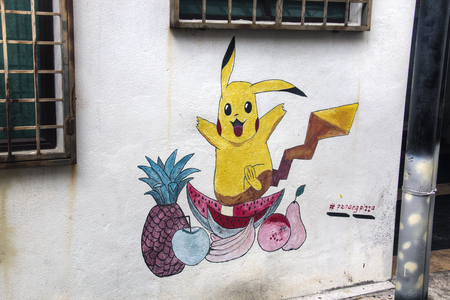 GEORGETOWN, SRI LANKA - DECEMBER 2017: Street art and graffiti in the streets of the old center of Georgetown in Penang, Malaysiaのeditorial素材