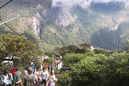 ADAM'S PEAK, SRI LANKA - DECEMBER 2017: Buddhist pilgrims walking the whole day on the stairs to visit the temple on the top of Adam's Peakのeditorial素材