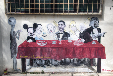 GEORGETOWN, SRI LANKA - DECEMBER 2017: Street art and graffiti in the streets of the old center of Georgetown in Penang, Malaysiaのeditorial素材