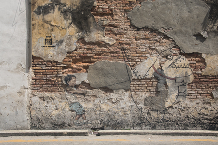 GEORGETOWN, SRI LANKA - DECEMBER 2017: Street art and graffiti in the streets of the old center of Georgetown in Penang, Malaysiaのeditorial素材